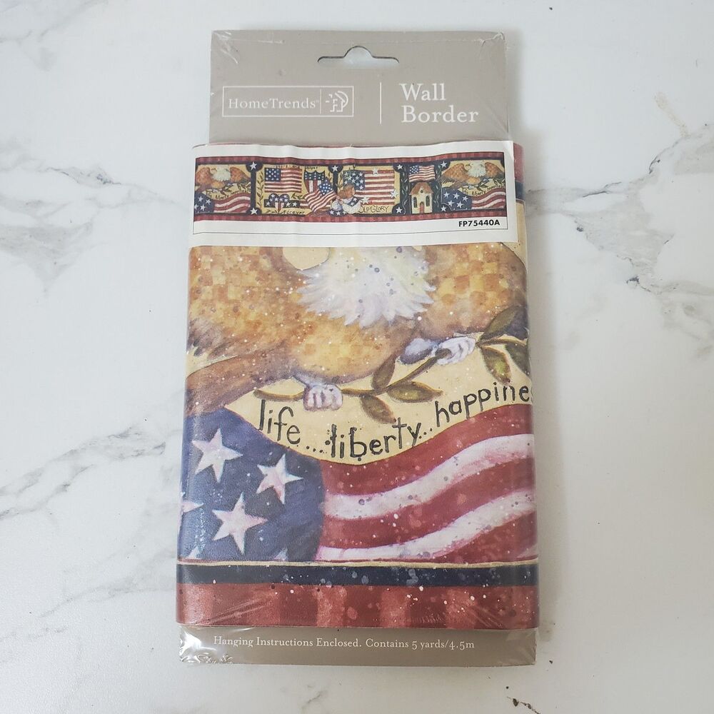 Stars & Stripes Wallpaper Border 5 Yards USA Flag Eagle Hearts Americana Patriot